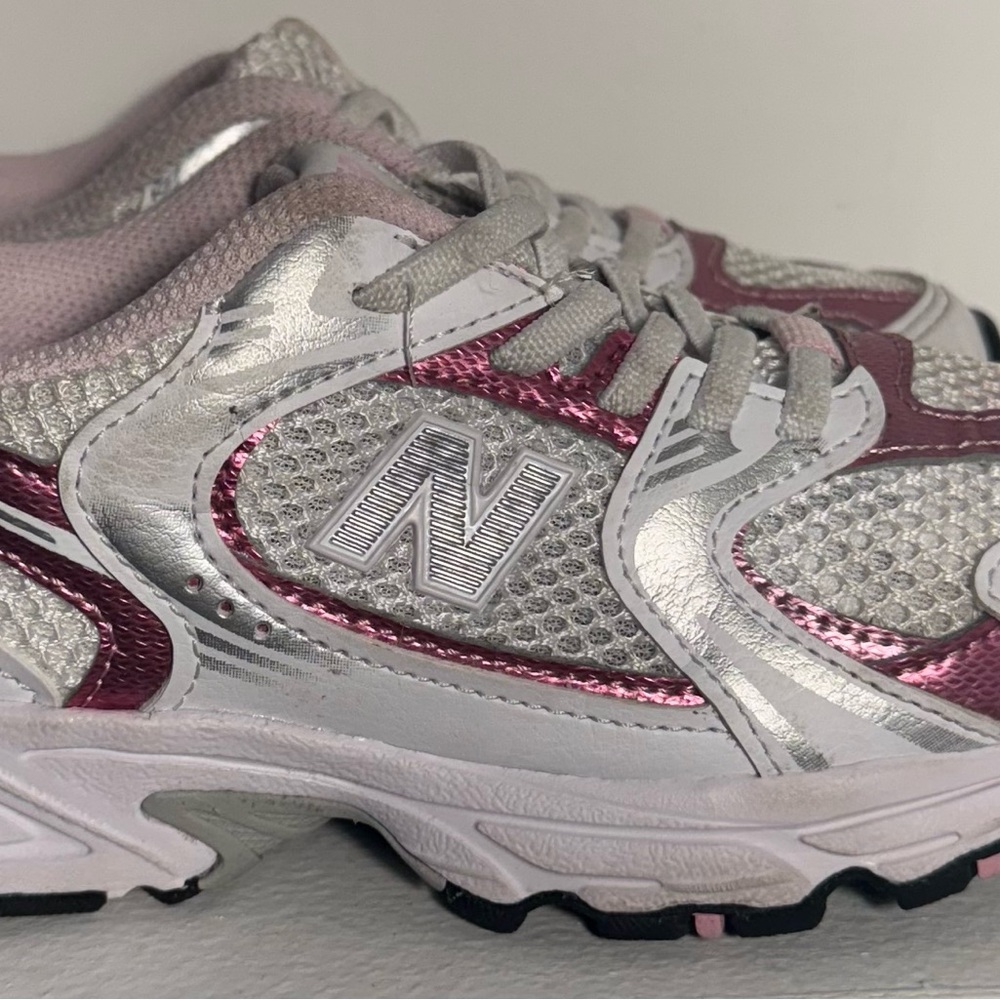 New Balance Kids' Silver and Pink Sneakers